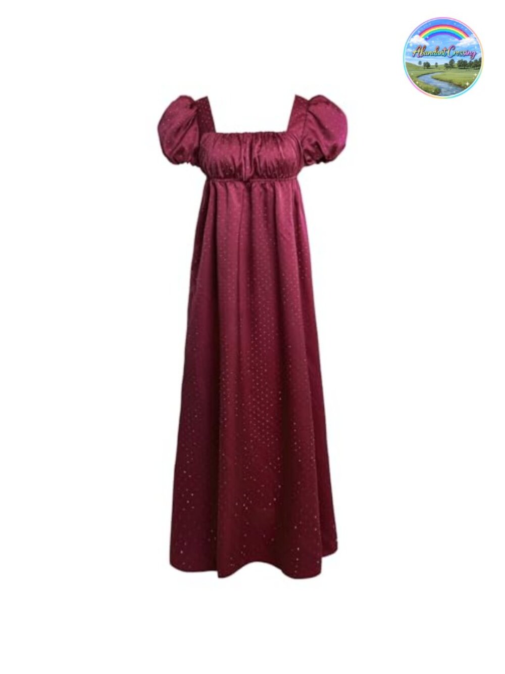 Vintage Victorian Ball Gown Rhinestone Satin Puff Sleeve Dress